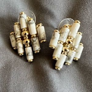 Ember gold statement stud earrings in White Howlite